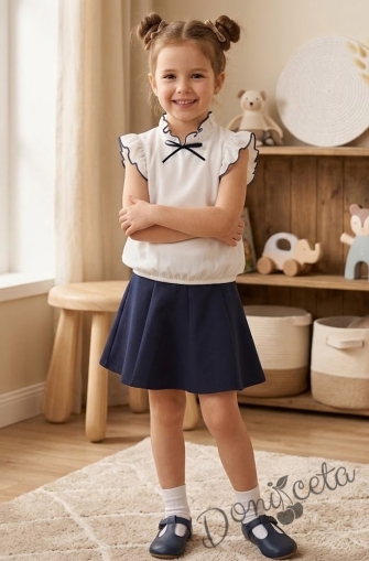 Комплект от пола неопрен в черно и риза Contrast с черна панделка и къдрички