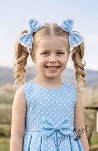 Комплект 2 броя панделки с фиби в бяло и светлосиньо на точки