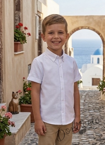  Детска официална ризка за момче с къс ръкав в бяло 