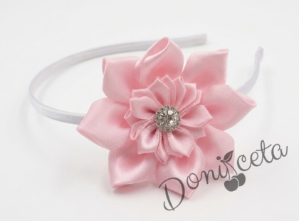 Ръчно изработена диадема от розов сатен с цвете