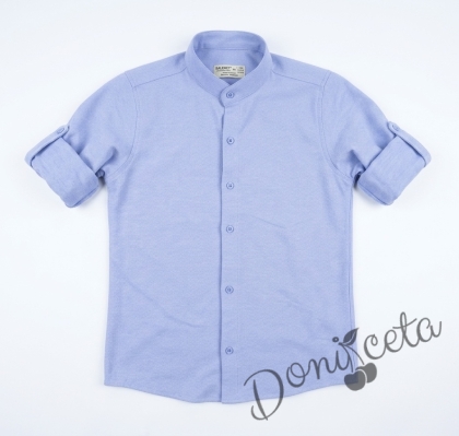 Официална детска риза с дълъг ръкав без яка в светлосиньо 