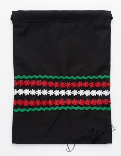 Детска народна престилка в черно с фолклорни етно мотиви за момиче 4778