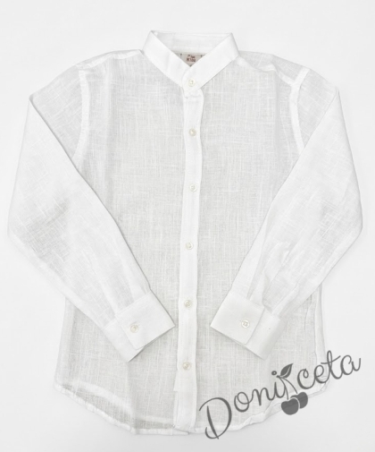 Детска риза в бяло с дълъг ръкав за момче
