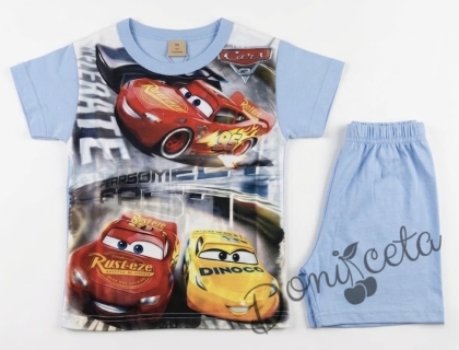 Детска пижама  с къс ръкав в синьо с коли за момче