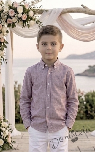 Детска риза за момче с дълъг ръкав в пепел от рози на райе