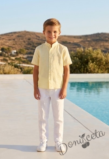  Детска официална ризка за момче с къс ръкав в жълт цвят