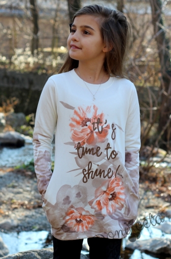  Детска рокля-туника с дълъг ръкав на цветя