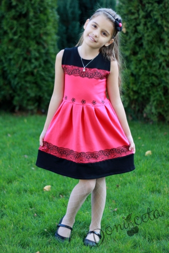Ежедневна детска рокля в цвят малина с болеро в черно за есен-зима
