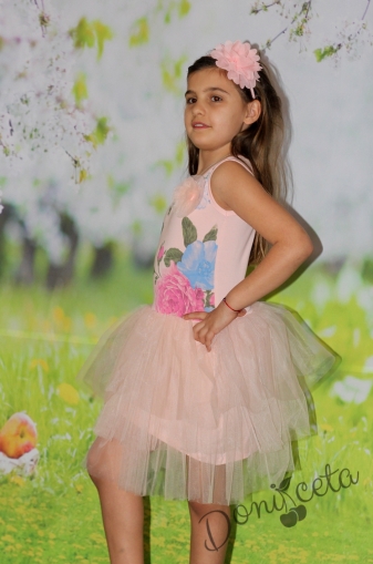 Лятна детска рокля в розово с тюл