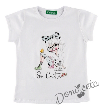 Детска  или бебешка тениска/блуза с къс ръкав в бяло с момиче