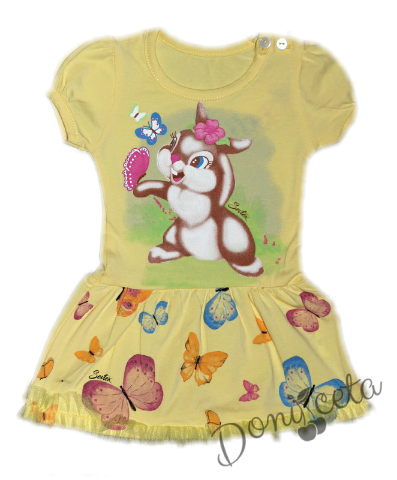 Лятна детска рокля с зайче в жълто