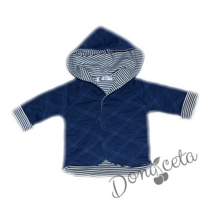 Children's jacket with a hood for a boy in dark blue 