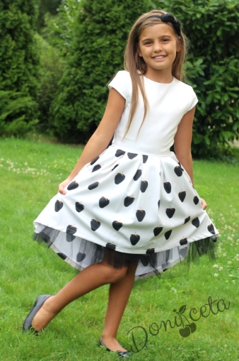 Официална детска рокля Ягода в бяло с ягодки