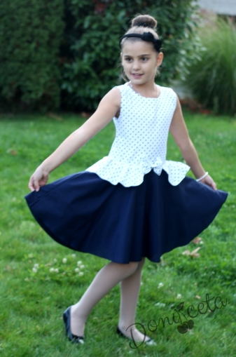 Официална детска рокля в тъмносиньо и бяло