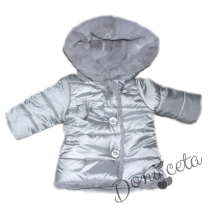Зимно бебешко яке с качулка в сиво