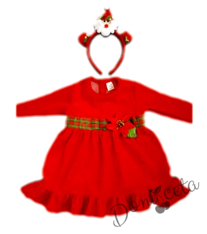 Коледна детска плюшена рокля с диадемка