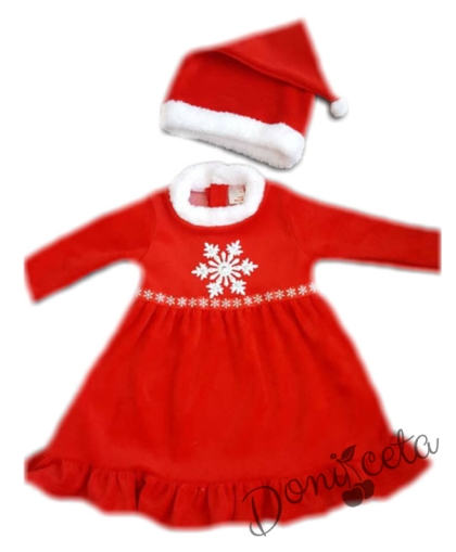 Коледна детска плюшена рокля  с  шапка