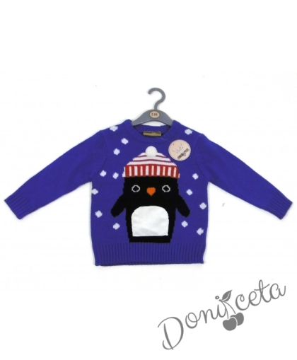 Knitted Christmas sweater in blue 