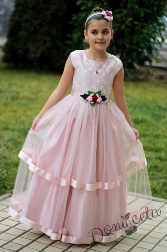 Официална детска дълга рокля в пепел от рози