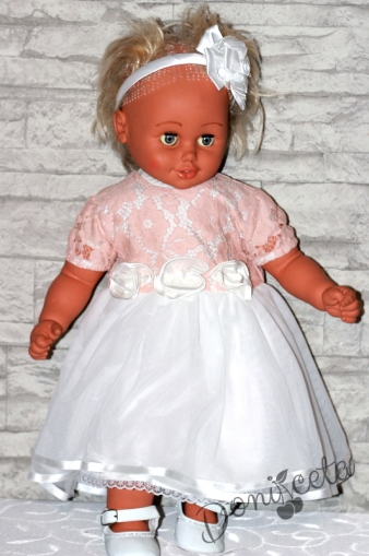 Официална детска/бебешка рокля в бяло и пепел от рози за шаферка или кръщене
