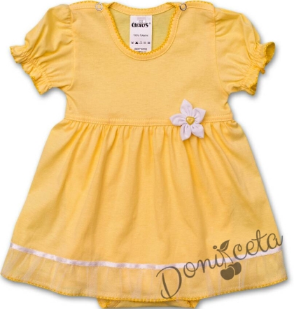 Бебешка боди/рокличка в жълто с къс ръкав