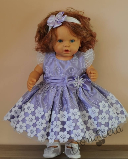 Официална бебешка или детска рокля в лилаво с дантела Лариска