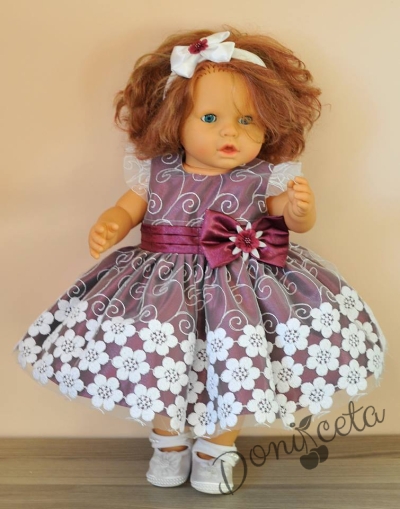 Официална бебешка или детска рокля в лилаво с дантела и тюл Вара