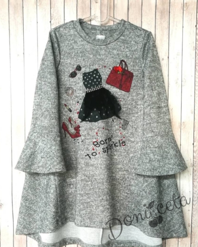 Детска рокля от плетиво в сиво