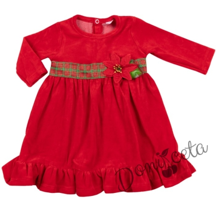 Бебешка коледна плюшена рокля в червено