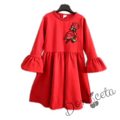 Детска рокля с дълъг ръкав в червено