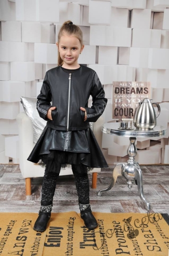 Детски комплект за момиче от яке и пола в черно