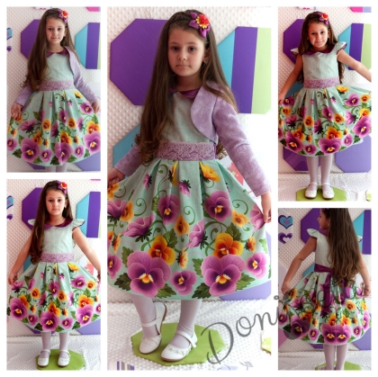 Празнична детска рокля на цветя с болеро в лилаво Лия