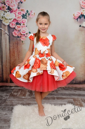 Официална детска рокля на цветя Надежда с тюл в червено 