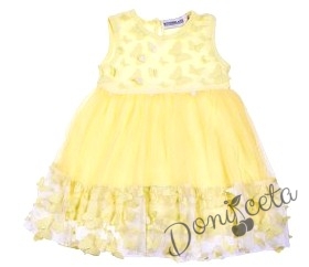 Официална детска рокля в жълто с пеперуди