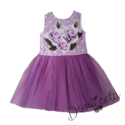 Официална детска рокля Лавандула в лилаво с цветя и тюл