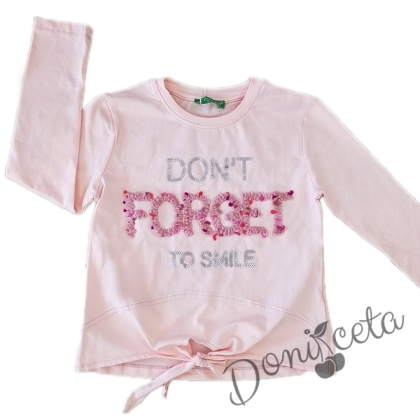 Детска блуза с дълъг ръкав в розово с надпис