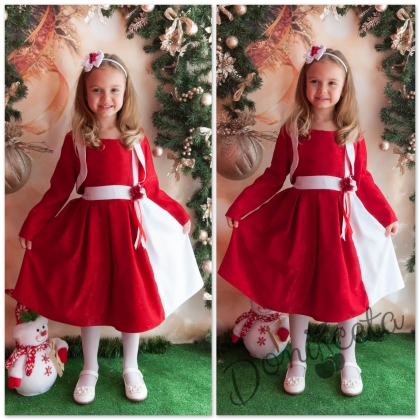 Официална детска рокля в червено и бяло с болеро
