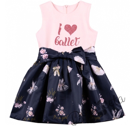 Детска рокля с къс ръкав "Обичам Балета"