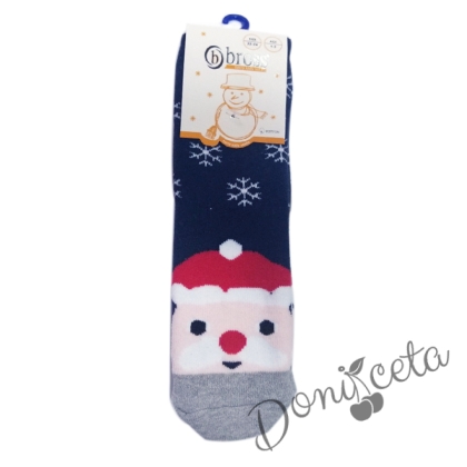 Детски термо коледни чорапи с Дядо Коледа в тъмносиньо