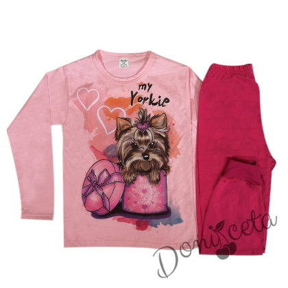 Детска пижама в розово и циклама с  Йорки