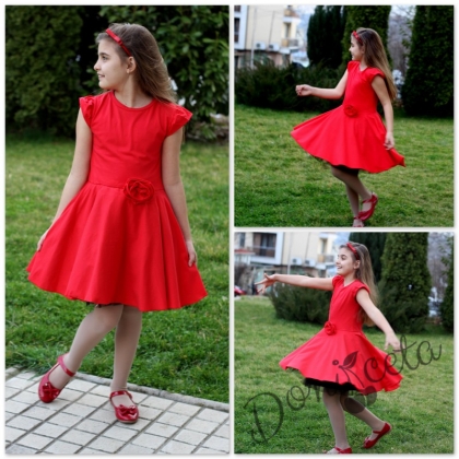 Детска рокля с къс ръкав в червено 
