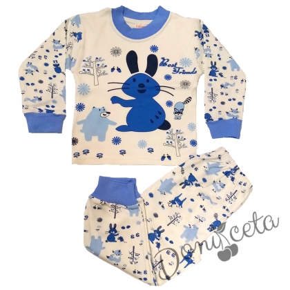Детска пижама в бяло и синьо със зайче