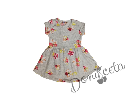 Детска рокля на цветчета в сиво