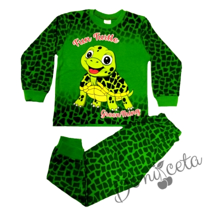 Детска пижама в зелено с костенурка