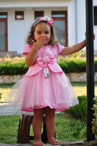 Официална детска рокля с ръкав в розово