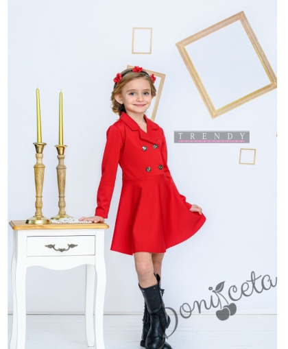 Детска рокля в червено с ревери от колекция Майки и дъщери 