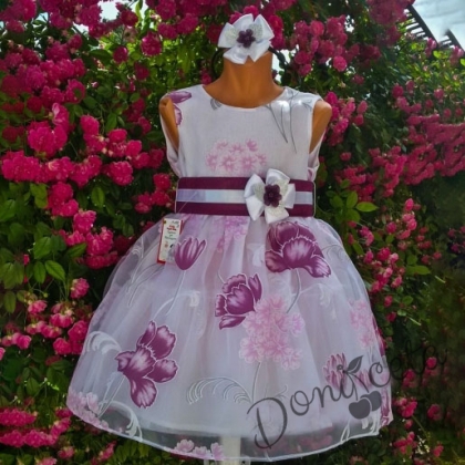 Официална детска рокля на цветя в лилаво от органза Олгаа