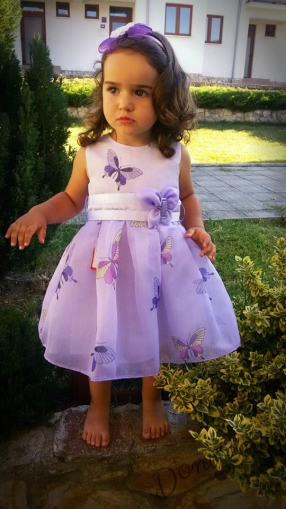 Официална бебешка/детска рокля с пеперудки в лилаво Лил 21П
