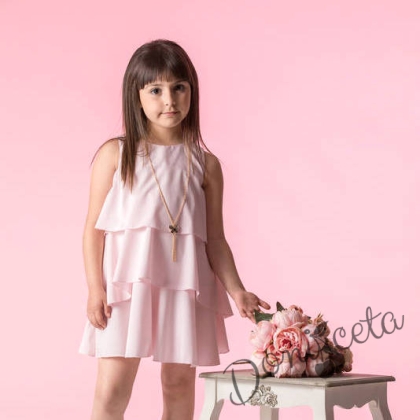 Лятна детска рокля Контраст в розово с аксесоар 