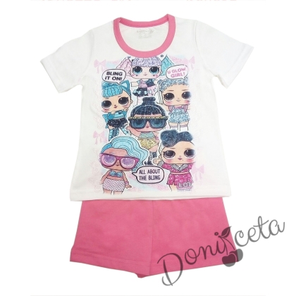 Детска пижама с къс ръкав  с картинка на LOL в розово и бяло